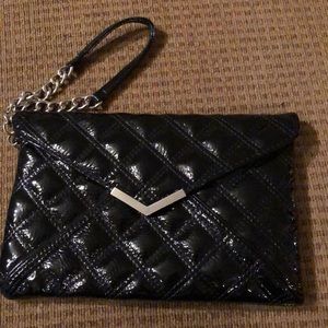 Express Black quilted patent clutch